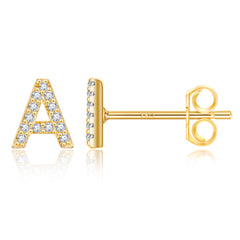 Turandoss 18K Gold Initial Stud Earrings for Women Girls - S925 Sterling Silver Post Diamond Flat Back Earring Hypoallergenic, Christmas Gifts for Her