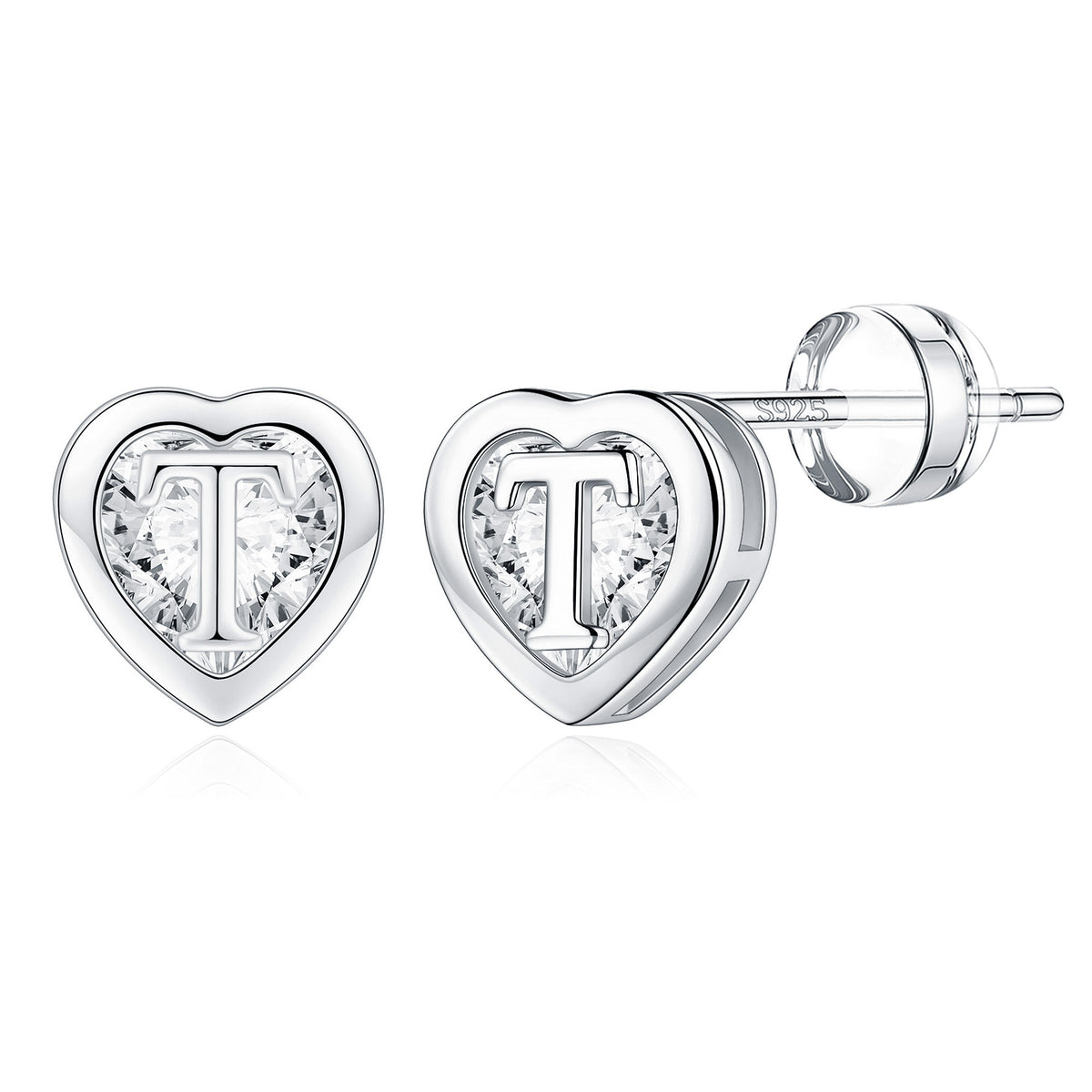 Turandoss 14K White Gold Plated Initial Heart Stud Earrings for Teens Little Girls Hypoallergenic Daughter Kids Jewelry Birthday Gifts for Women