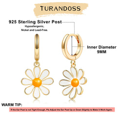 Turandoss Daisy Huggie Hoop Earrings for Women 14K Gold Plated Tiny Dainty Daisy Flower Dangle Hypoallergenic Jewelry Gifts for Women Teen Girls