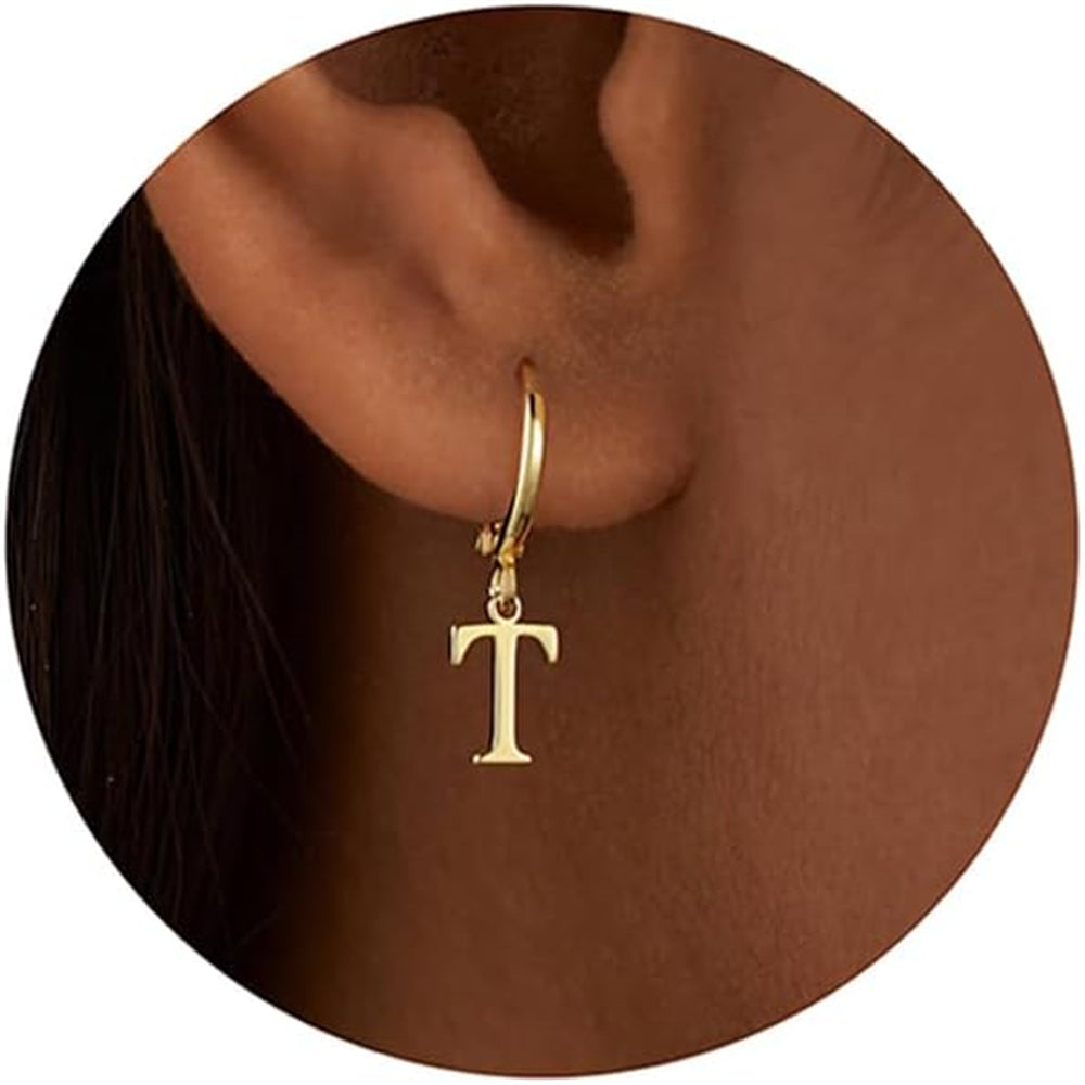 Turandoss Initial Huggie Earrings for Girls 14K Gold Plated Name Cuff Hoop Personalized Letter A-Z Hypoallergenic Jewelry Birthday Gifts for Women Girls