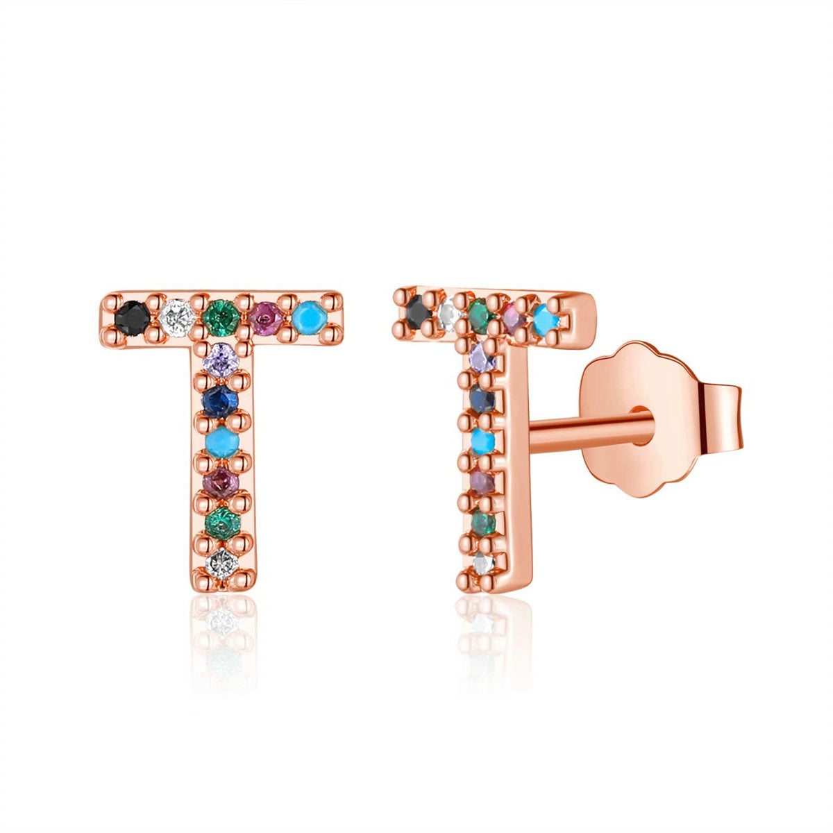 Turandoss Initial Cz Stud Earrings for Girls Dainty 14K Gold Plated Letter A-Z Hypoallergenic Jewelry Birthday Gifts for Women Teens Little Girls