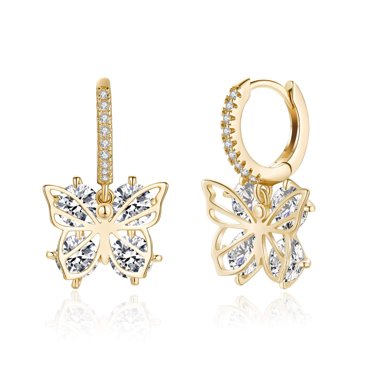 Turandoss Butterfly Huggie Hoop Earring, 14K Gold Plated 925 Sterling Silver, Hypoallergenic, Hoop Earring With Cz Butterfly Charm for Women And Girls