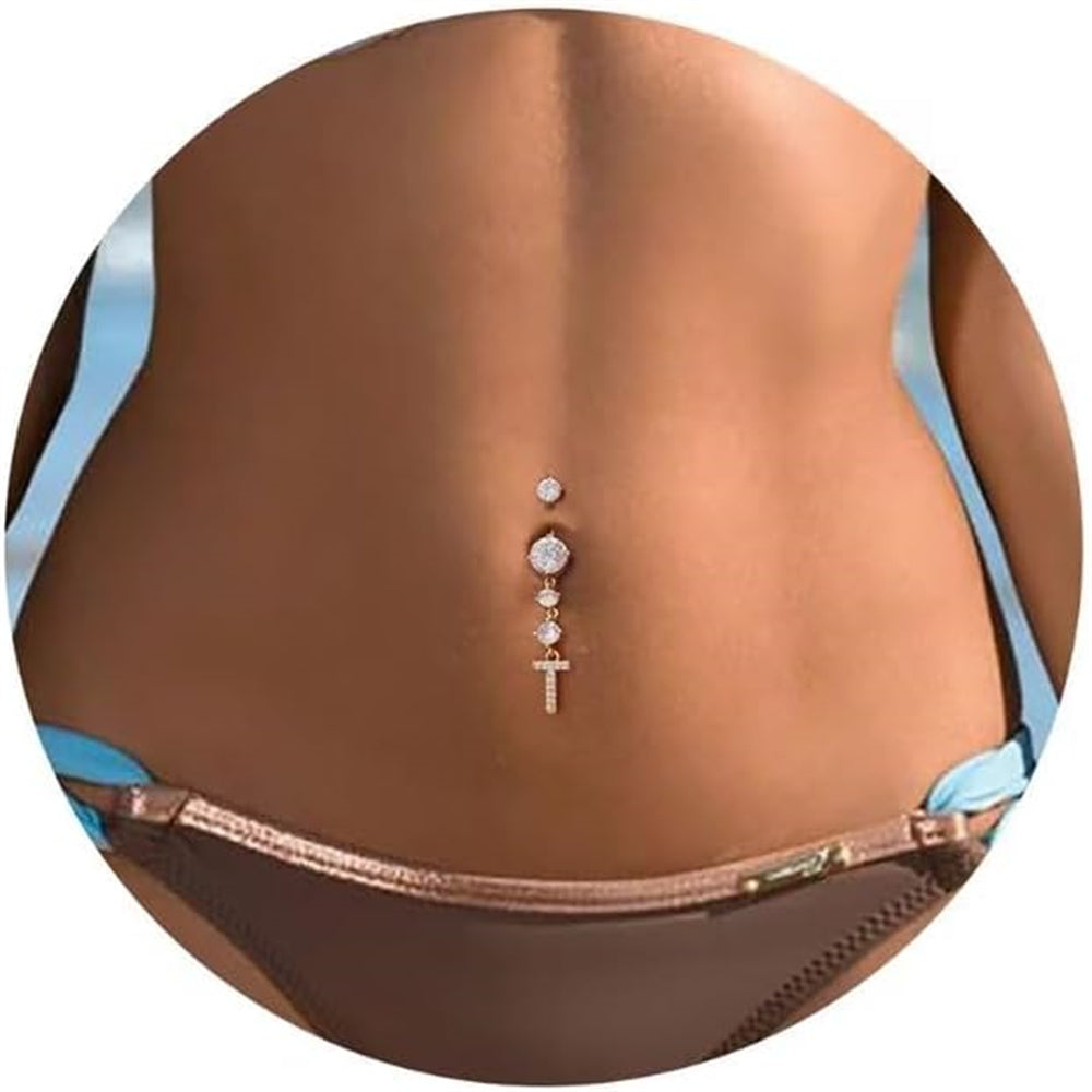 Turandoss 14G Initial Belly Button Rings for Women 14K Gold Plated Round Cz Letter A-Z Pendant Belly Rings Dangle Navel Barbell Body Piercing Jewelry Gift for Women