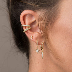 Turandoss S925 Sterling Silver Post Huggie Hoop Earrings, 14K Gold Plated Dangle Small Hoop Cuff Earring Hypoallergenic Dainty Cubic Zirconia Snake Ball Spike Evil Eye Moon Star Huggie Hoop Jewelry