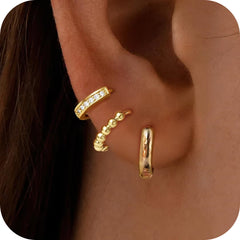 Turandoss Small 14K Gold Plated Hoop Earrings for Women Trendy - 14K Gold Plated Beaded Hoops Hypoallergenic Huggie Cubic Zirconia Dainty Earrings, Jewelry Set for Multiple Piercing
