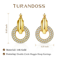 Turandoss Huggie Hoop Earrings for Women Girls, Dainty 14K Gold Plated Twisted Rope Hypoallergenic Cubic Zirconia Paperclip Link Drop Dangle Hoop Earring for Women Trendy Jewelry Gifts