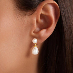 Turandoss 18K Gold Pearl Stud Earrings for Women Girls - Small Hypoallergenic Flat Back Dangle Earring Set, Diamond Clip on Earrings, Christmas Gifts