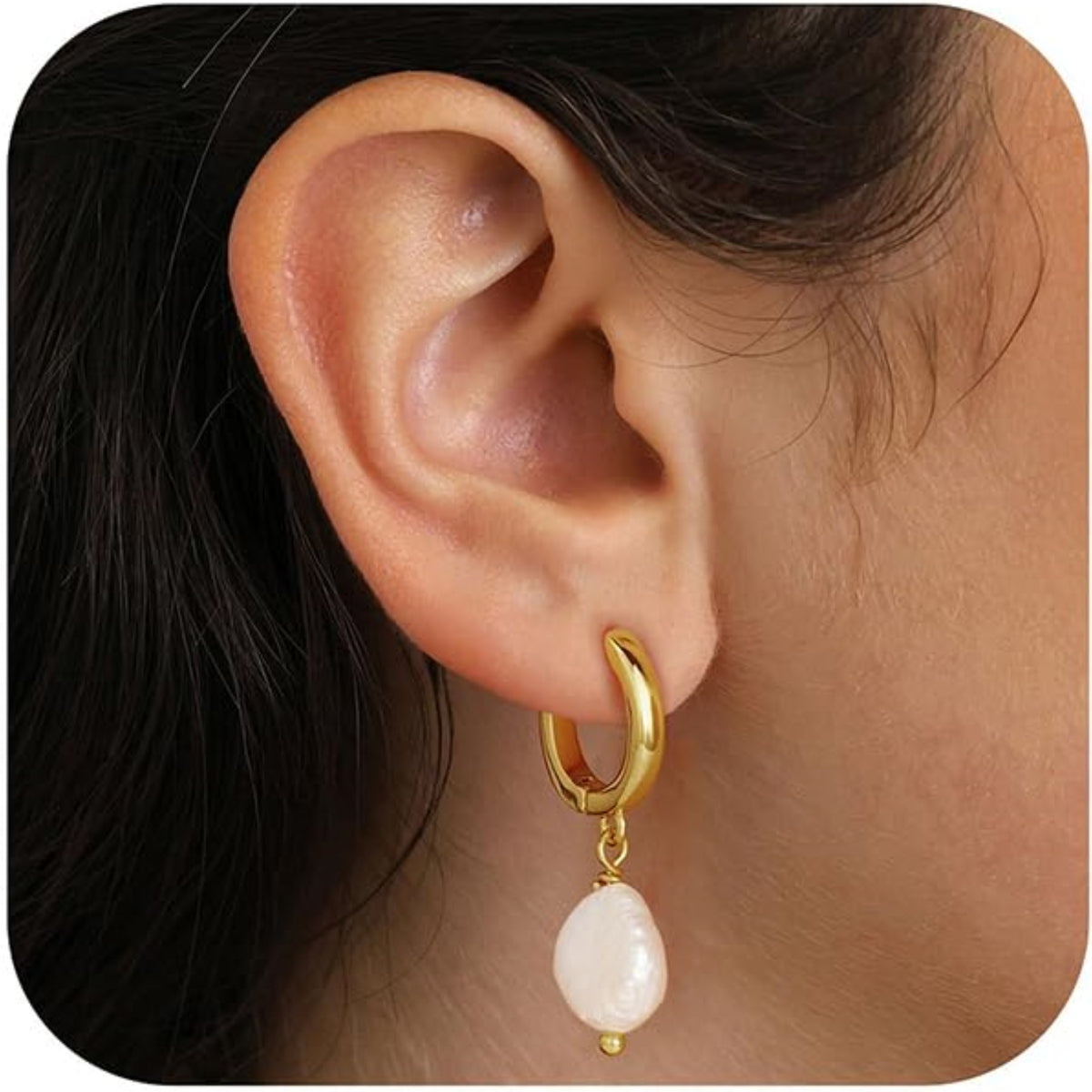 Turandoss Gold Huggie Pearl Earrings for Women 14K Gold Plated Hypoallergenic Eardrop Dangle Jewelry Birthday Weddings Gifts for Women Girls Trendy