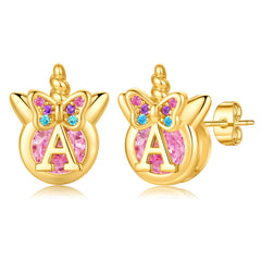 Turandoss Unicorn S925 Sterling Silver Post Hypoallergenic 14K Gold Plated Pink Cz Stud Earrings Jewelry 4 5 6 7 8 9 10 11 12 13 14 15 16 Year Old Birthday Gifts for Tween Teen Teenage Girl Gift Idea