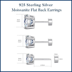Turandoss 3 Pairs Moissanite Earrings Set for Women 14K White Gold Plated D Color Vvs1 Solid 925 Sterling Silver Hypoallergenic Flat Back Stud Jewelry Gifts for Women Teen Girls