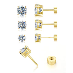 Turandoss 3Pairs Moissanite Cartilage Stud Earrings for Women Men, 925 Sterling Silver Post Flat Back Hypoallergenic Earring Set, Christmas Gifts