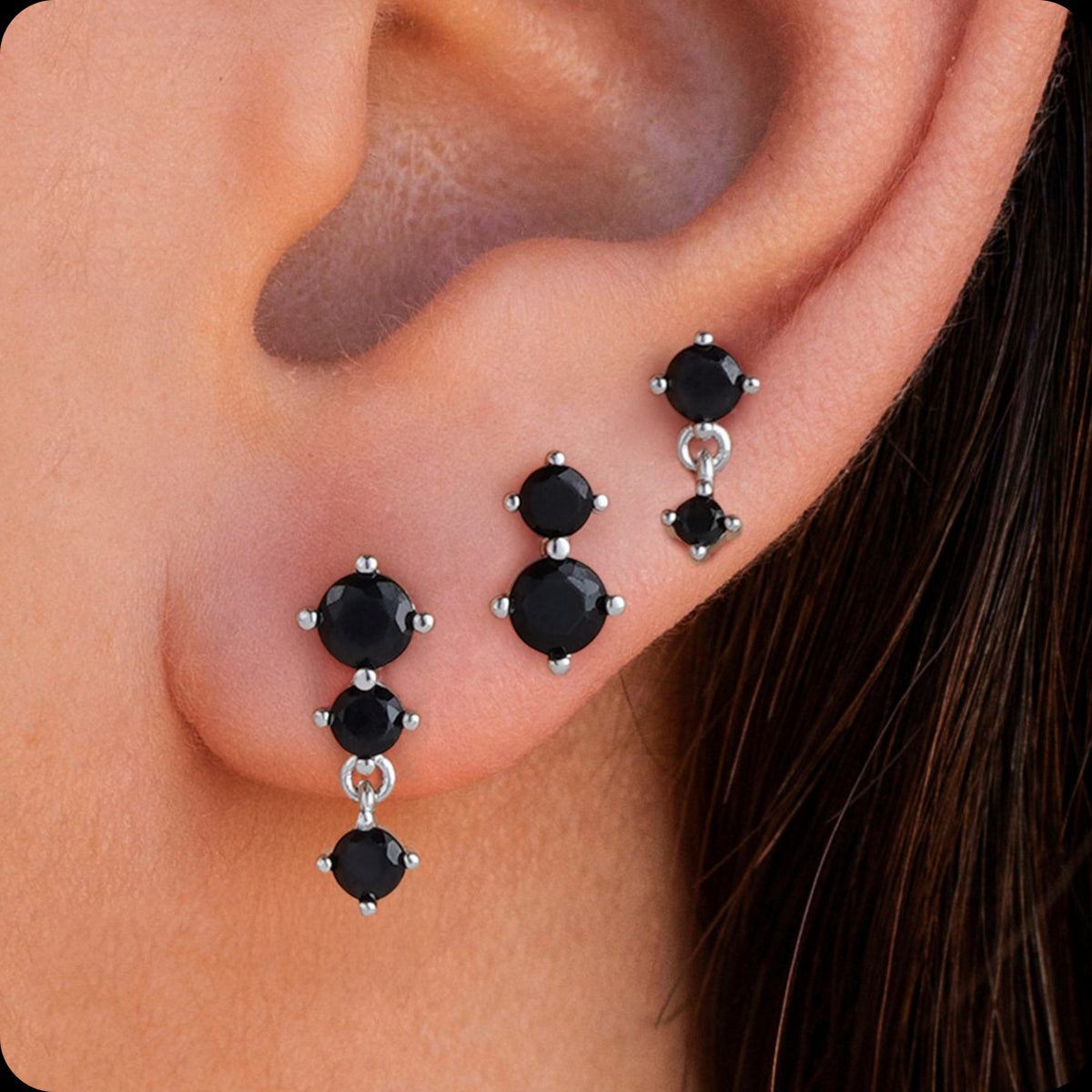 Turandoss 3 Pairs Black Stud Earrings Set for Women 14K White Gold Plated Hypoallergenic Round Cz Stud Multiple Piercings Jewelry Gifts for Women Girls Trendy
