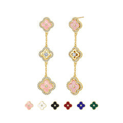 Turandoss 14K Gold Plated Hypoallergenic Stud Earrings Pink Four Leaf Clover CZ Studs Earring 925 Sterling Silver Post Dainty Drop Dangle Earring Jewelry Gifts for Women Her Mom Girlfriend Wife