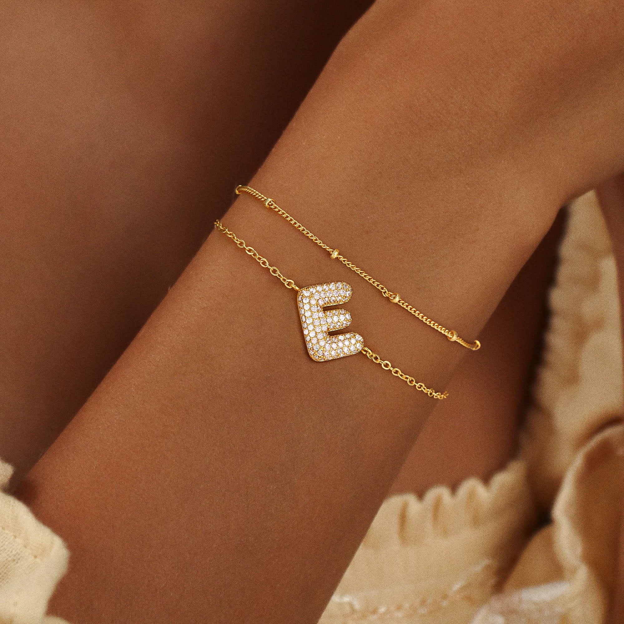 Gold Bubble Letter Bracelets