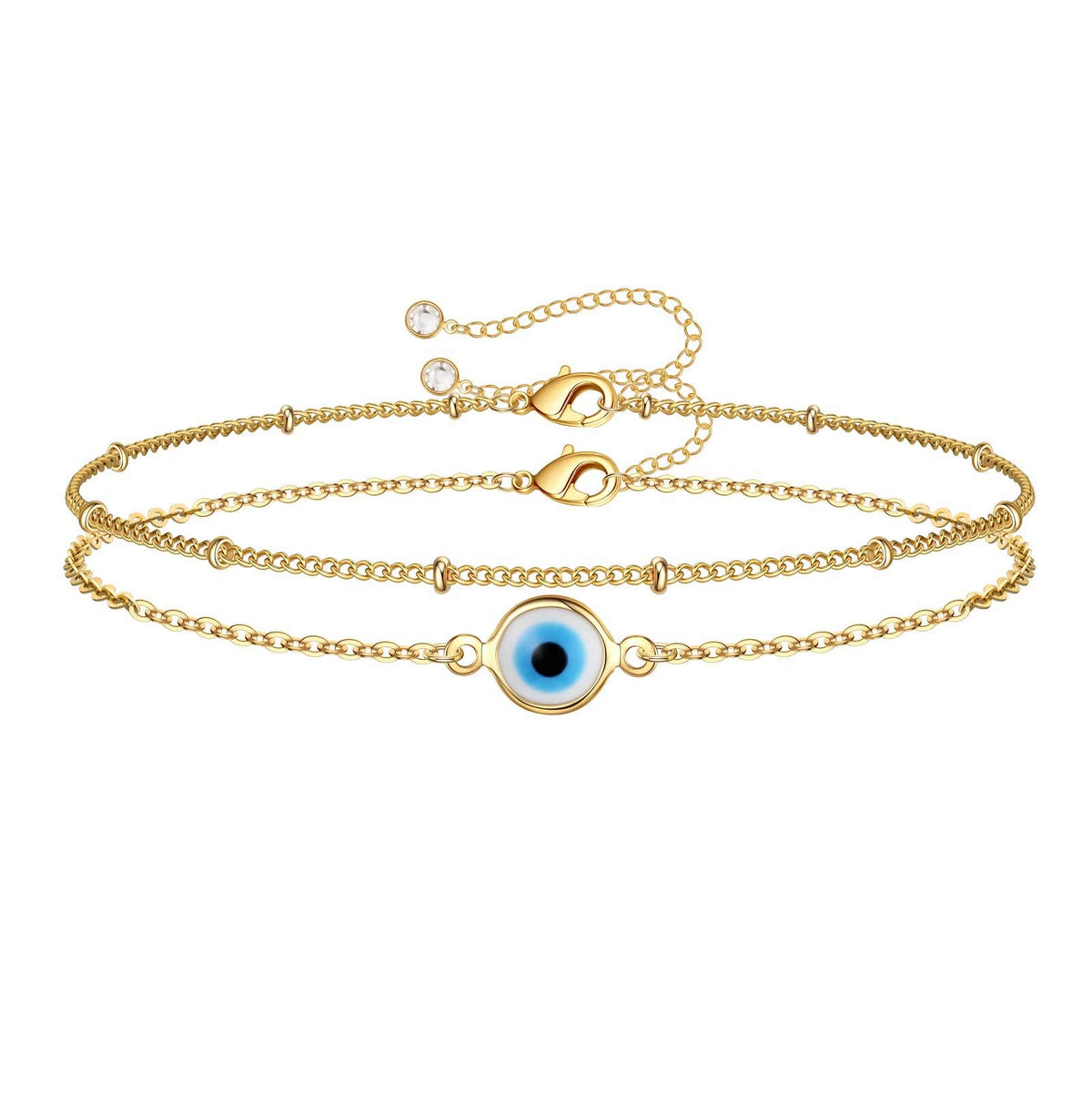Evil Eye&Beads Chain Dainty Gold Bracelets for Women