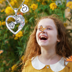 Turandoss Silver Heart Unicorn Necklace for Girls - Initial Zircon Pendant Necklace for Kids 4 -13 Year, Unicorn Birthday Gifts for Girls, 18+2.5In