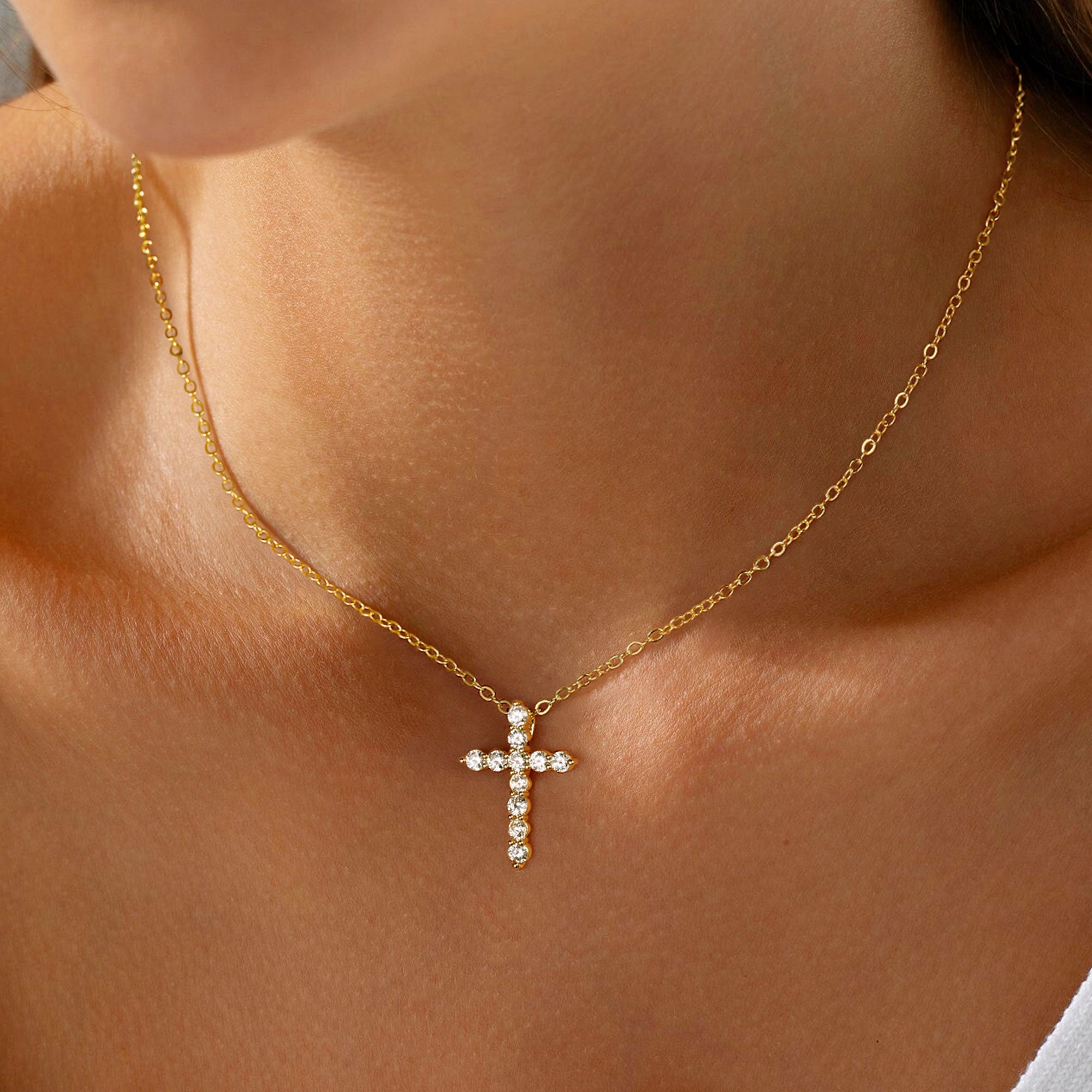 Gold Diamond Cross Pendant Necklace for Women