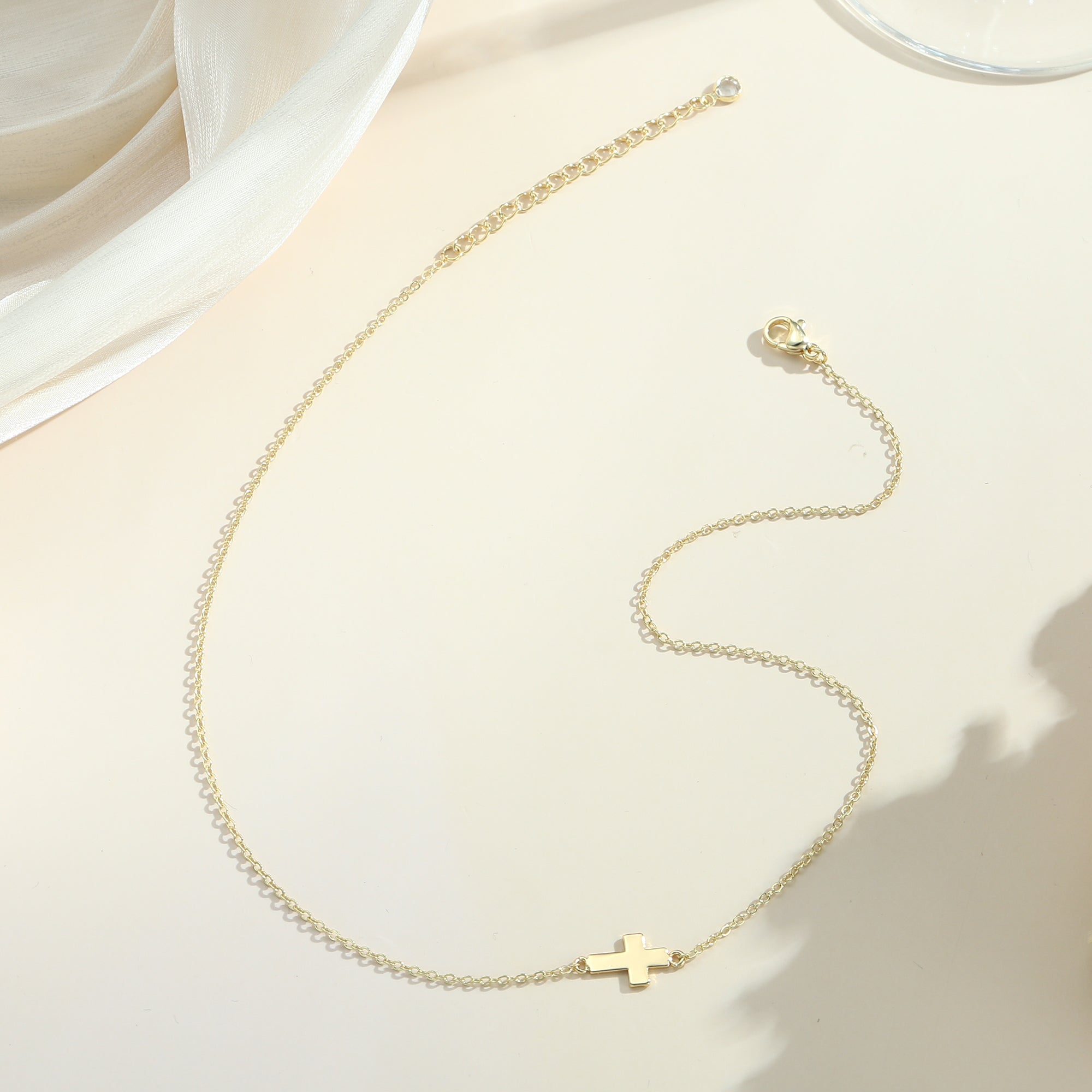 Gold Sideway Cross Choker Necklace for Women