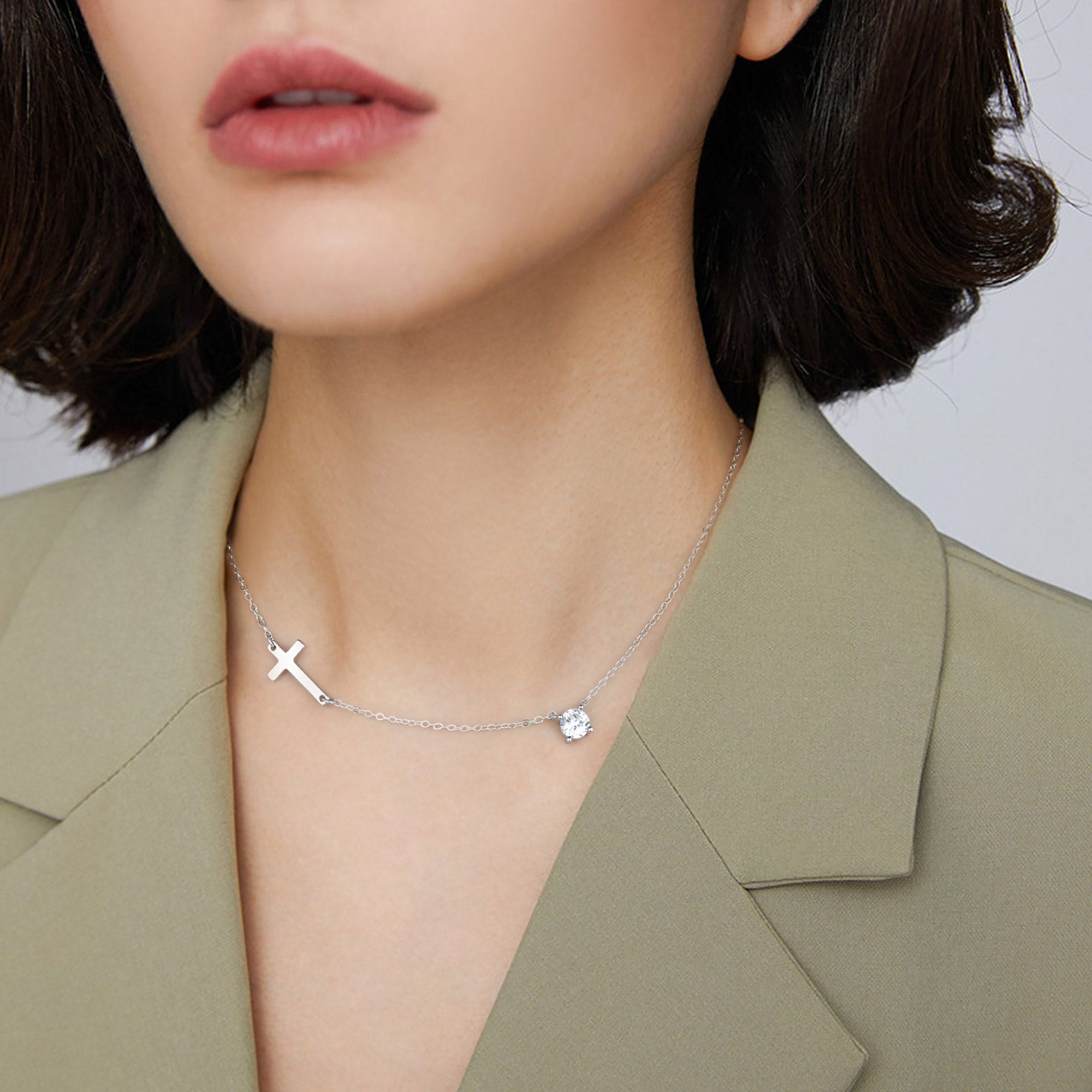 Gold Diamond & Sideway Cross Necklace for Women