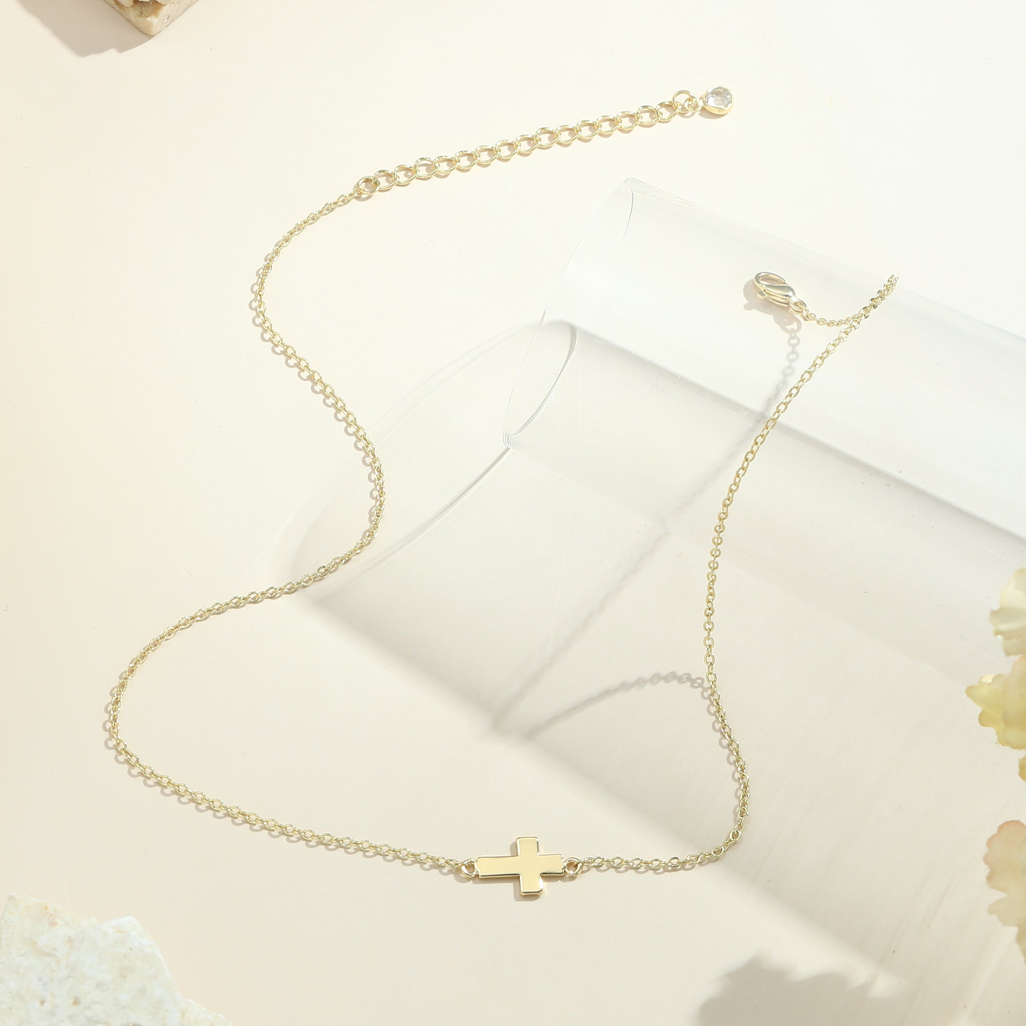 Gold Sideway Cross Choker Necklace for Women