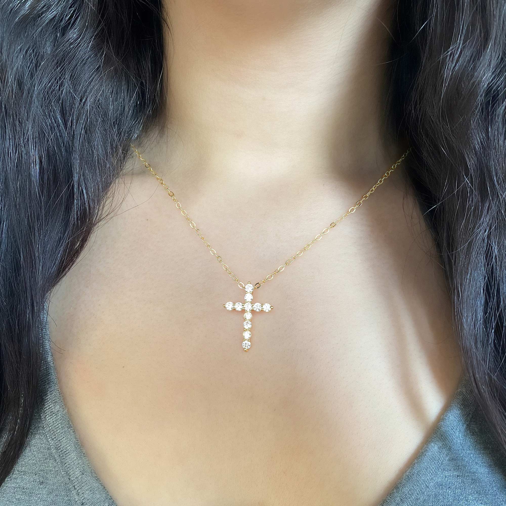 Gold Diamond Cross Pendant Necklace for Women