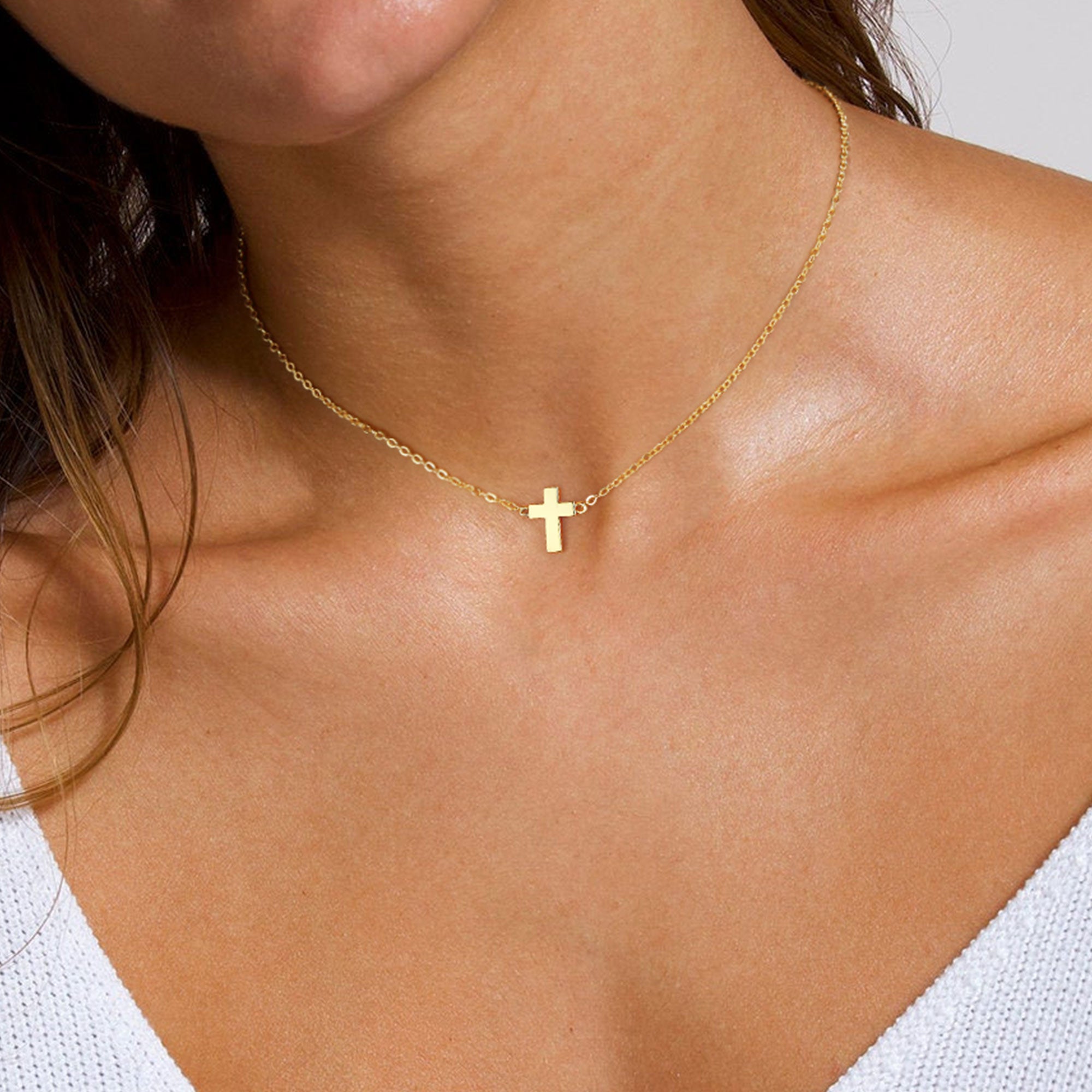 Gold Tiny Cross Choker Necklace for Women