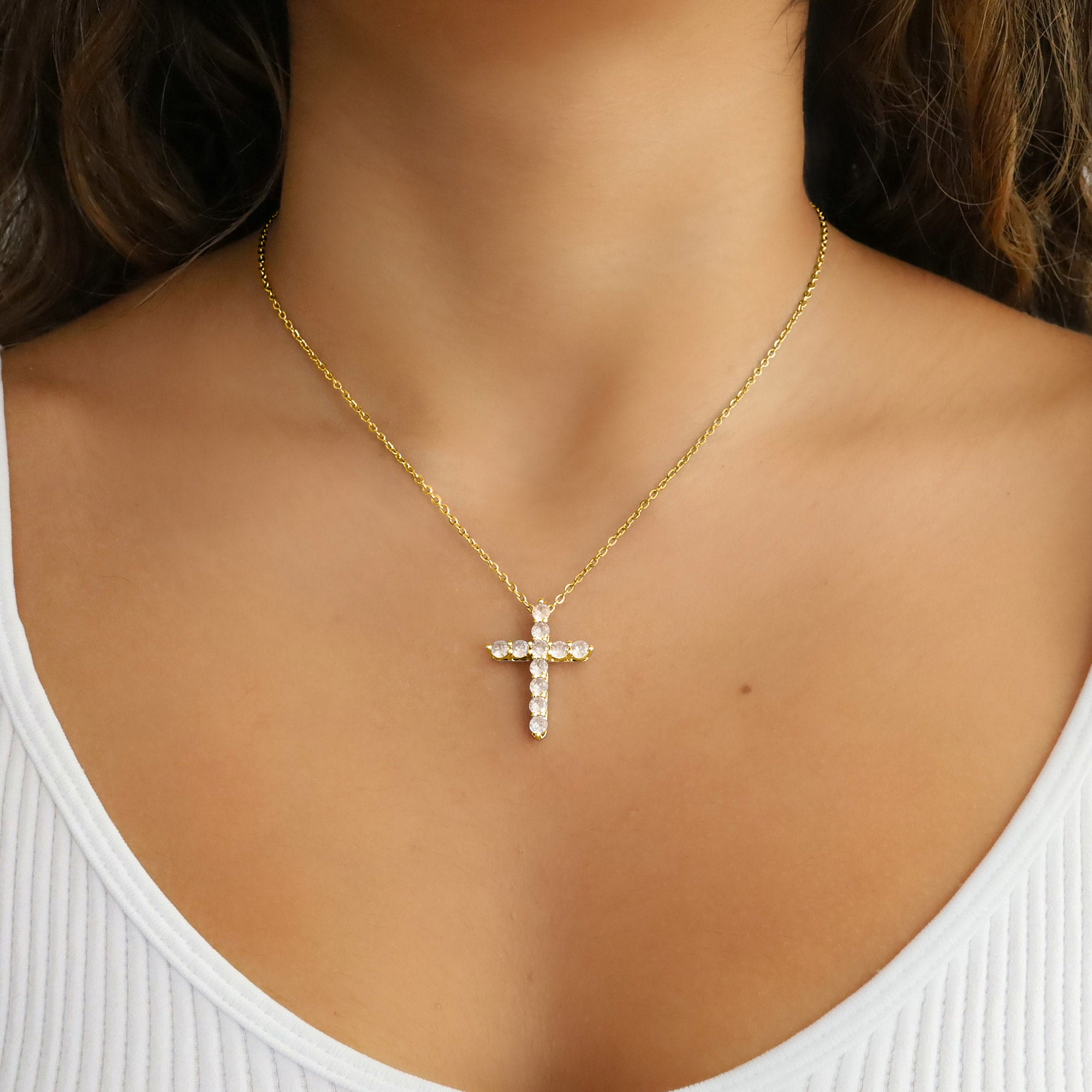 Gold Diamond Cross Pendant Necklace for Women
