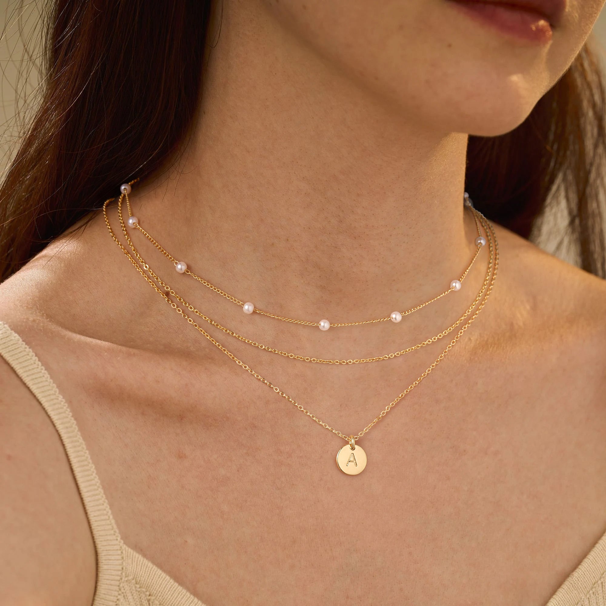 Gold Initial Choker Pearl Necklace