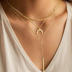 Turandoss Dainty Layered Choker Necklace, Handmade Plated Y Pendant Multilayer Bar Disc Necklace Adjustable Layering Choker for Women