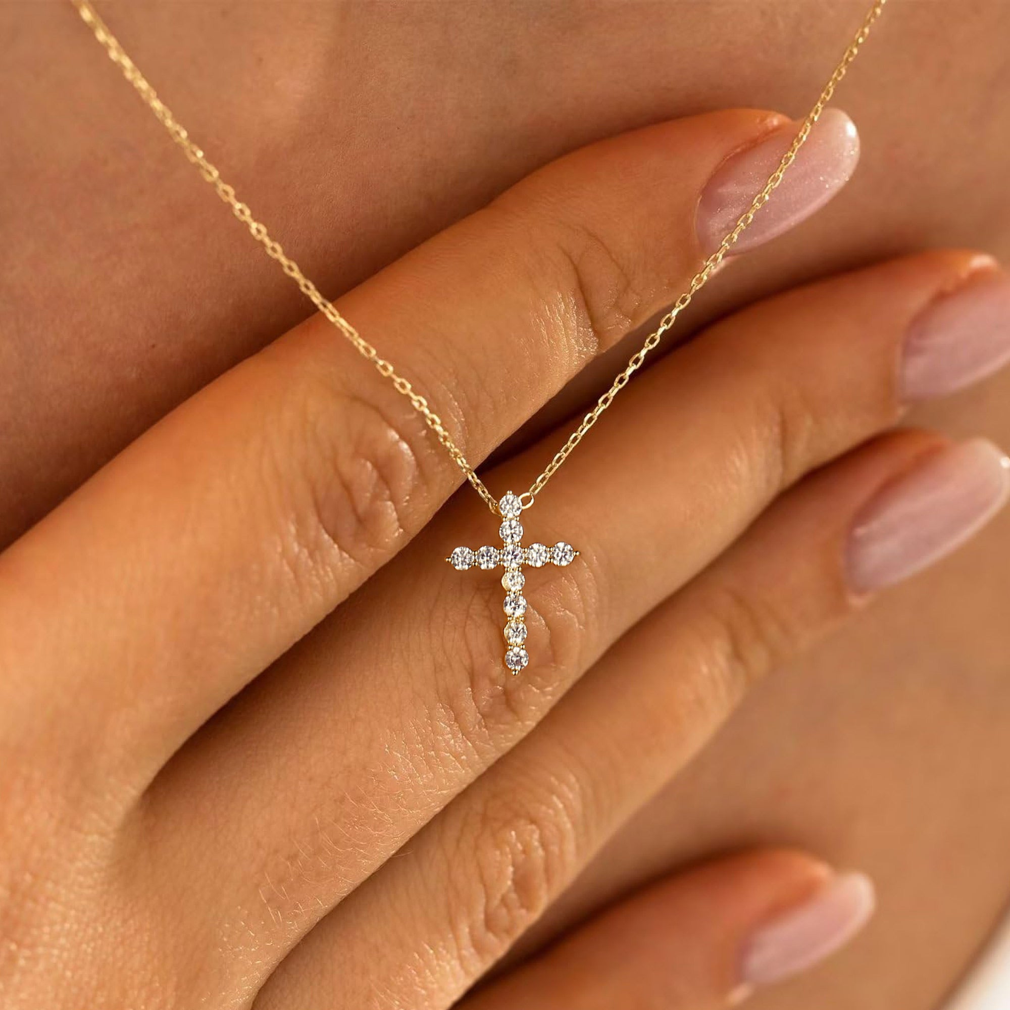 Gold Diamond Cross Pendant Necklace for Women