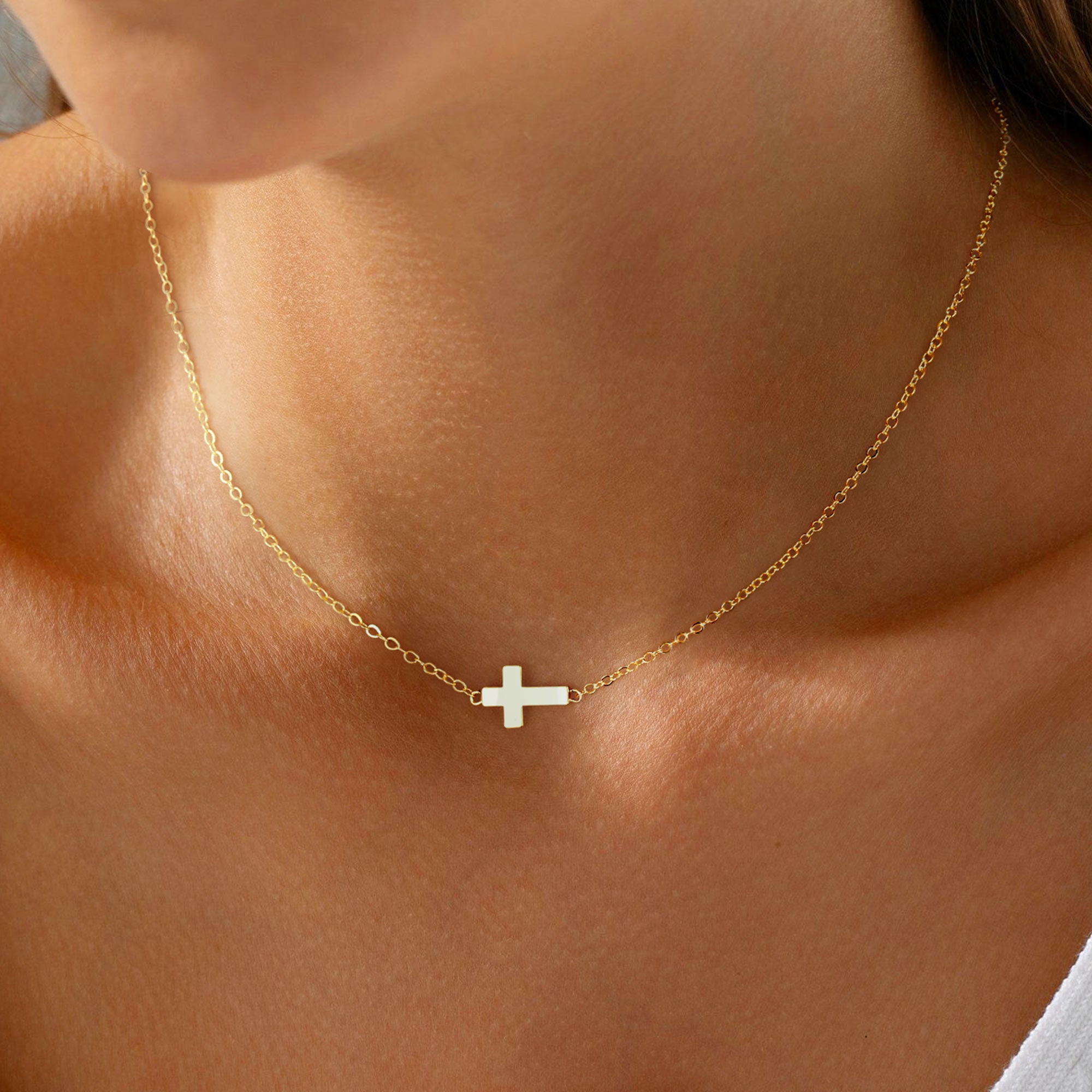 Gold Sideway Cross Choker Necklace for Women