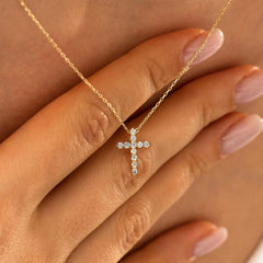 Turandoss Dainty Gold Cross Necklaces for Women Trendy, Diamond Necklace Hypoallergenic, Gold Jewelry for Women, Birthday Gifts for Her, 16+2.5in Gold