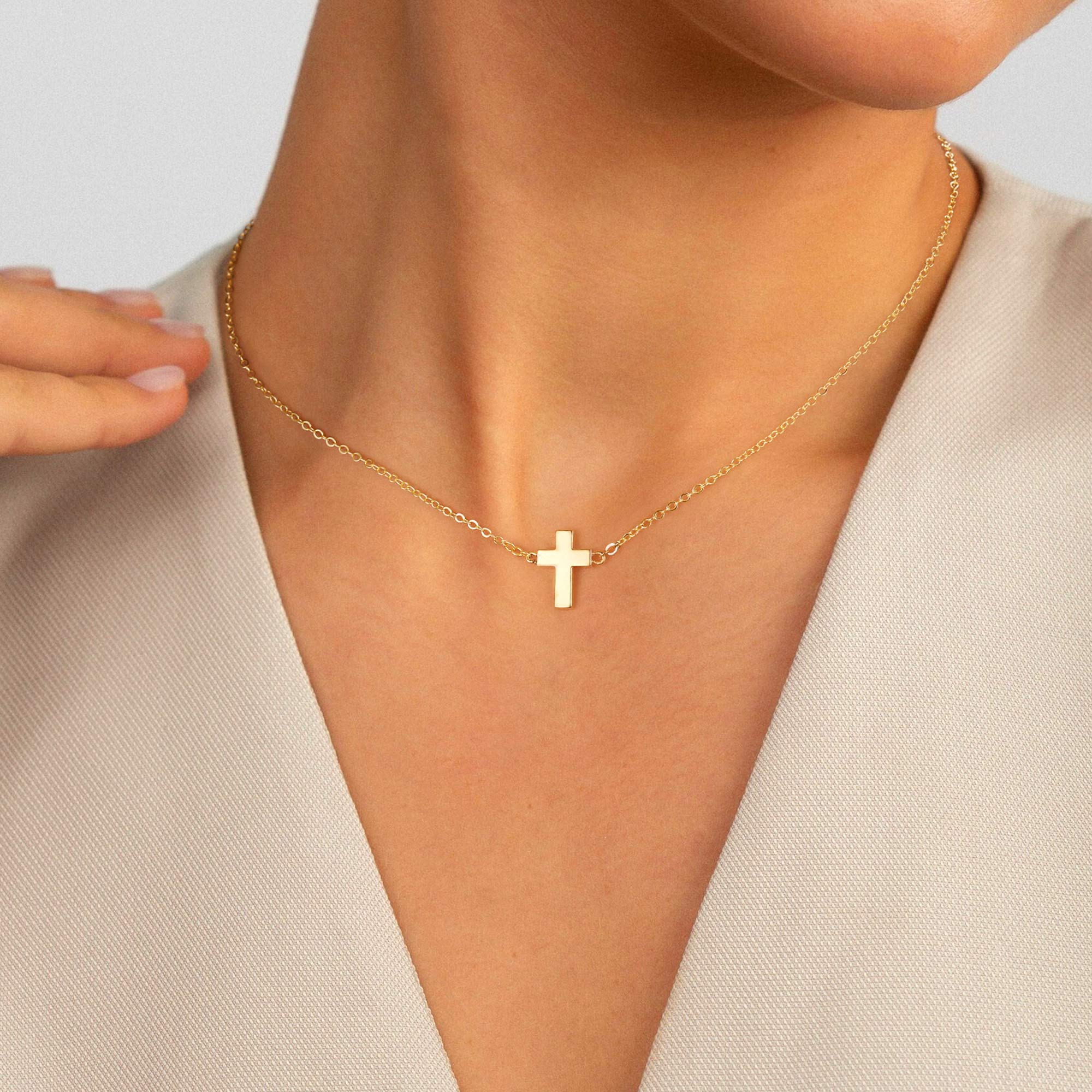 Gold Tiny Cross Choker Necklace for Women