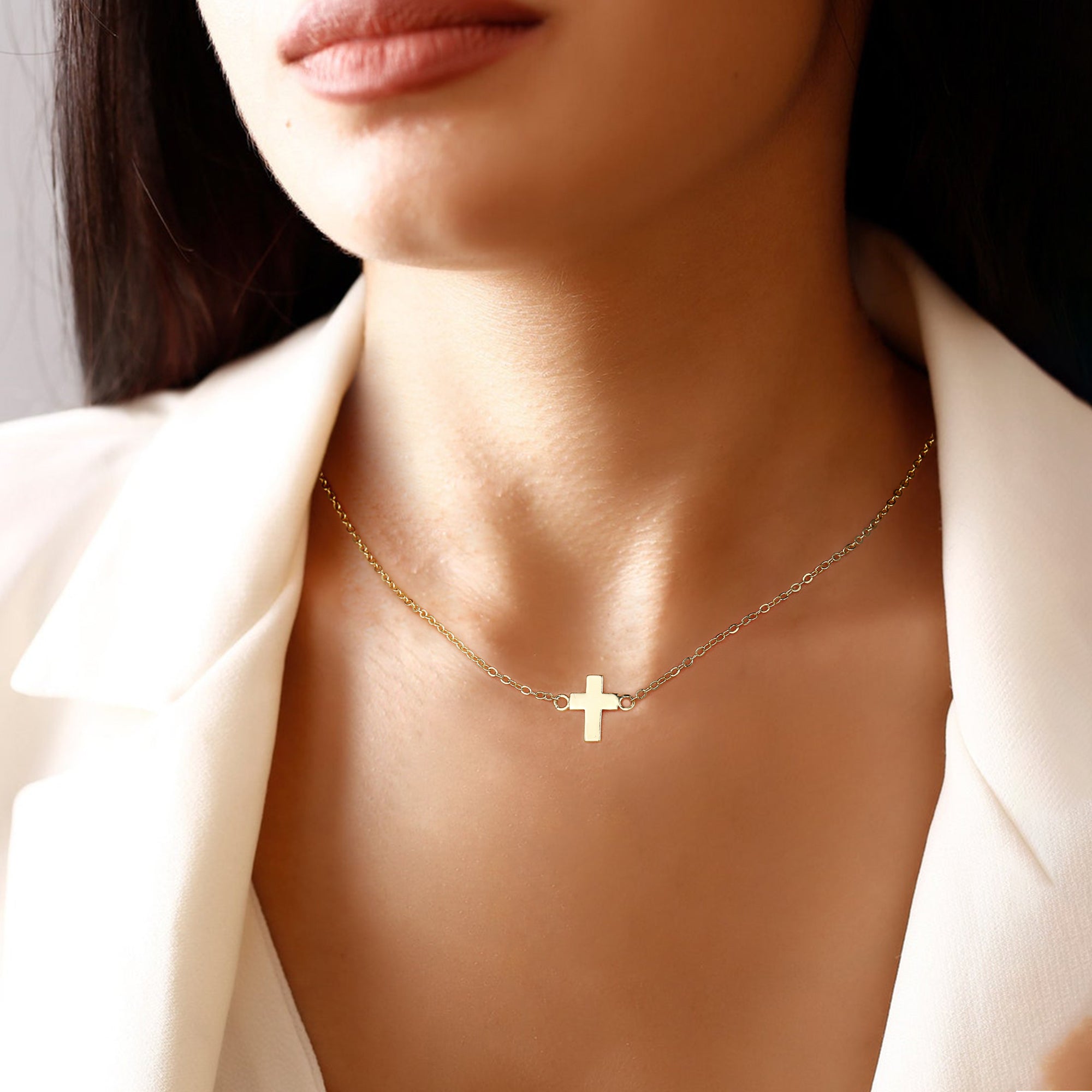 Gold Tiny Cross Choker Necklace for Women