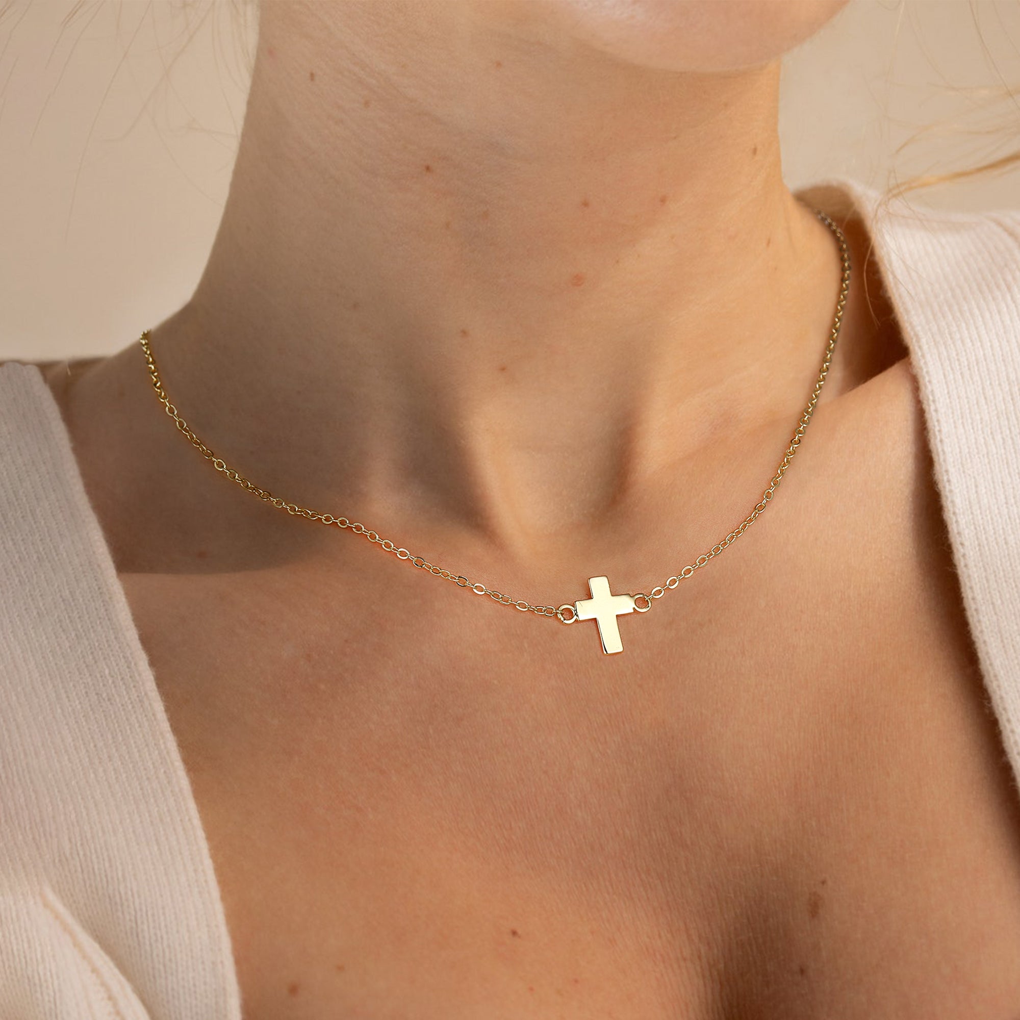 Gold Tiny Cross Choker Necklace for Women