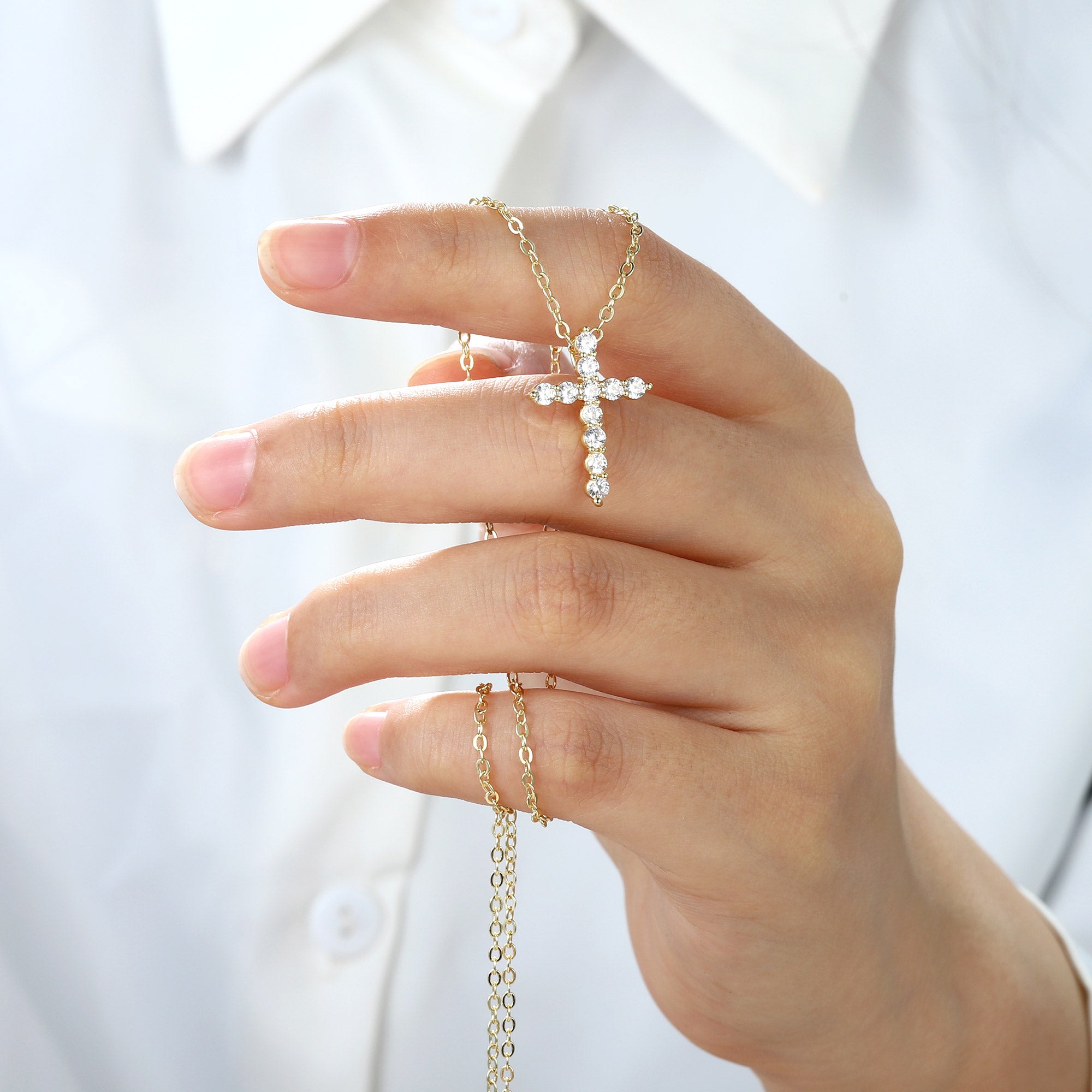 Gold Diamond Cross Pendant Necklace for Women
