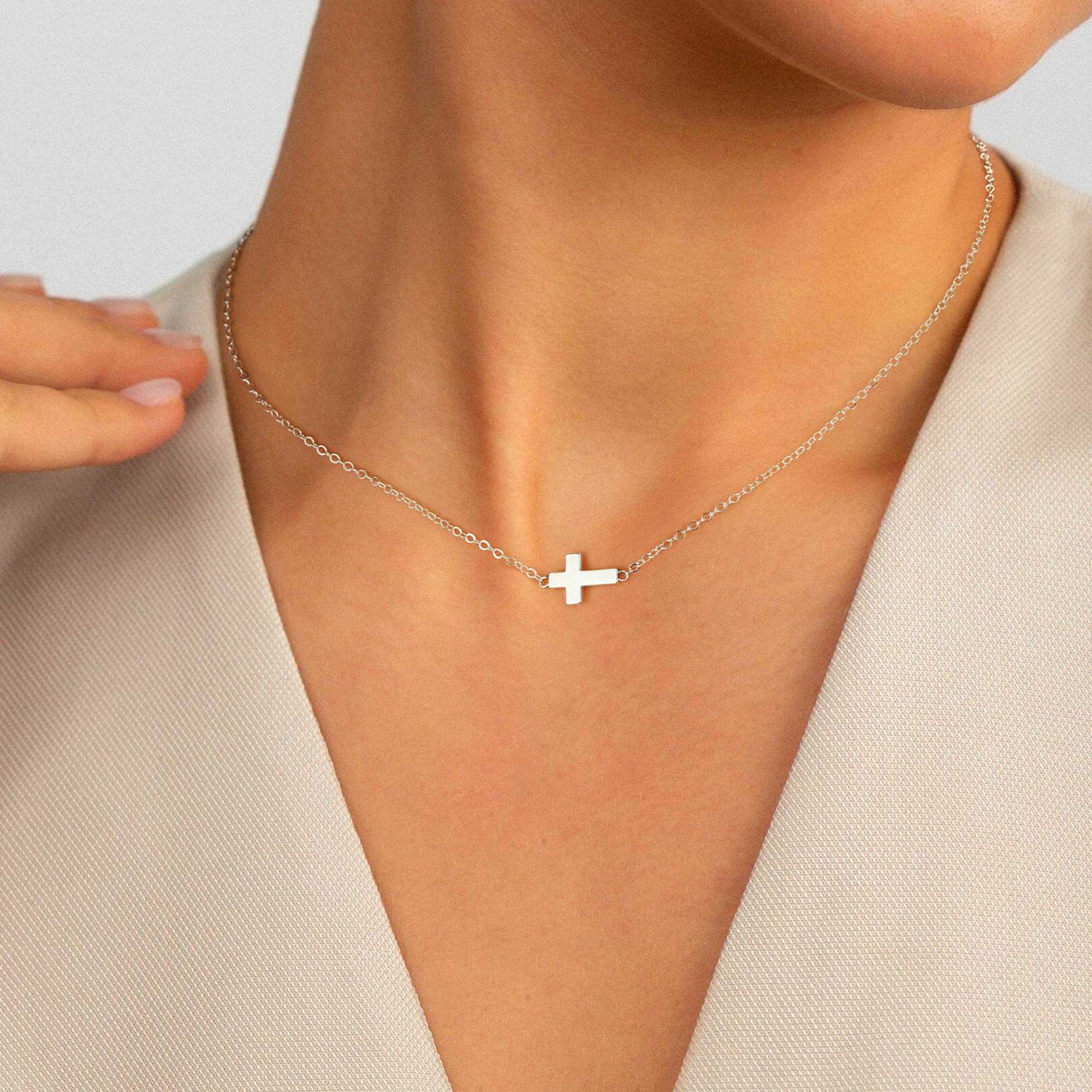 Gold Sideway Cross Choker Necklace for Women