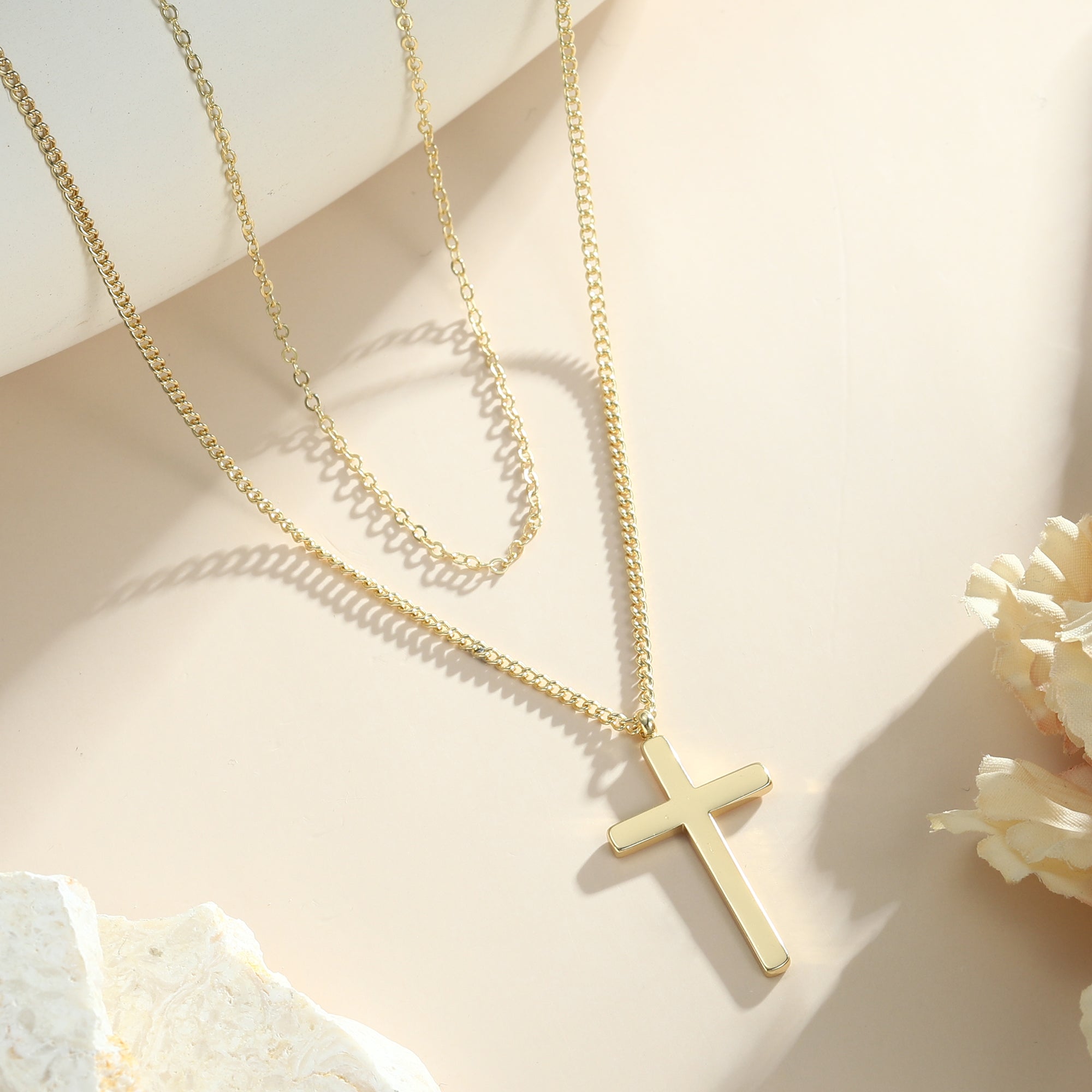 Gold Layered Cross Necklace for Women