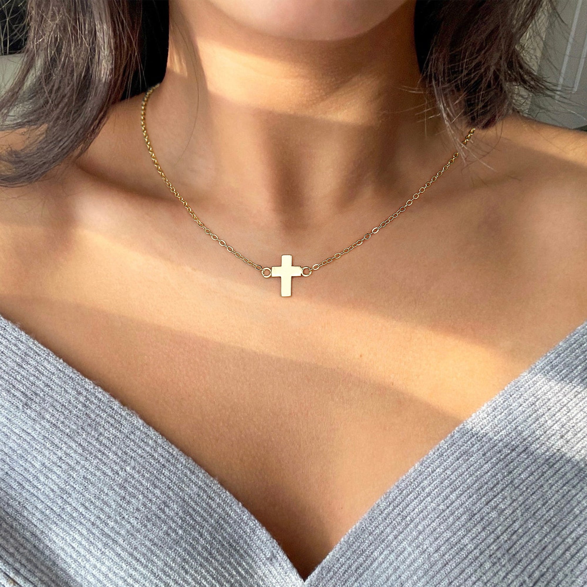 Gold Tiny Cross Choker Necklace for Women