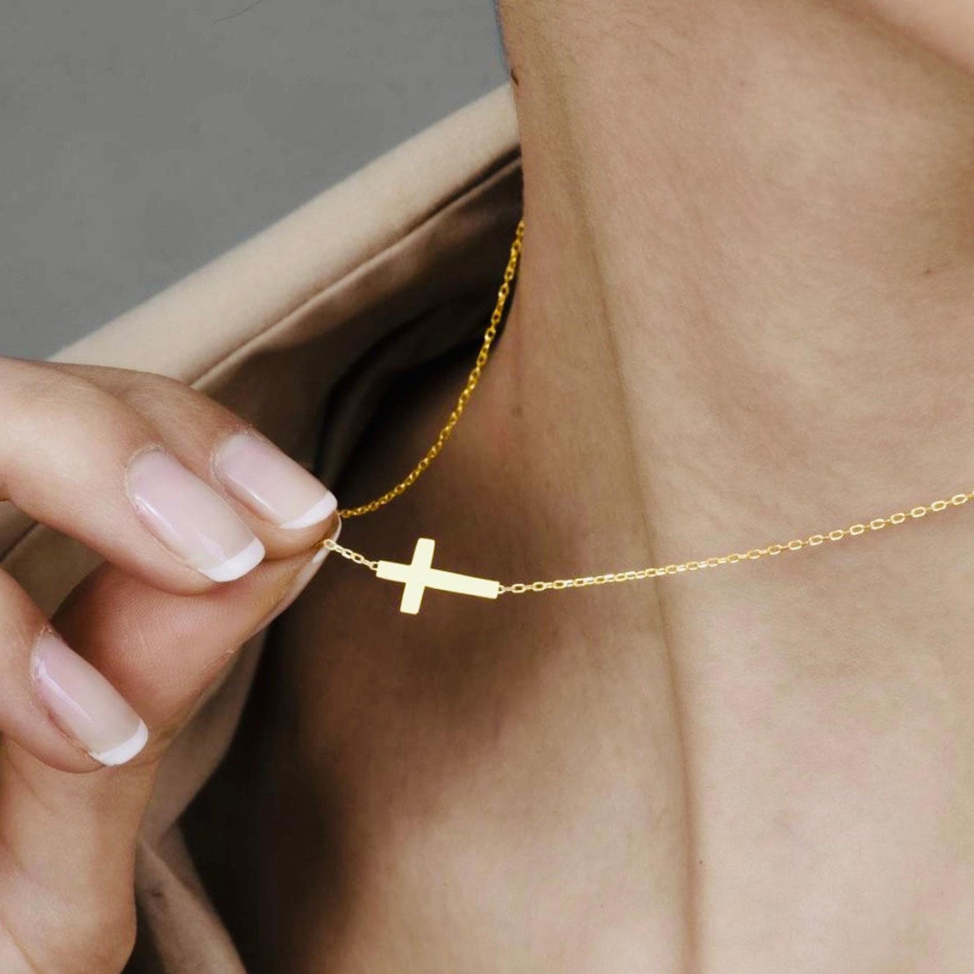 Gold Sideway Cross Choker Necklace for Women