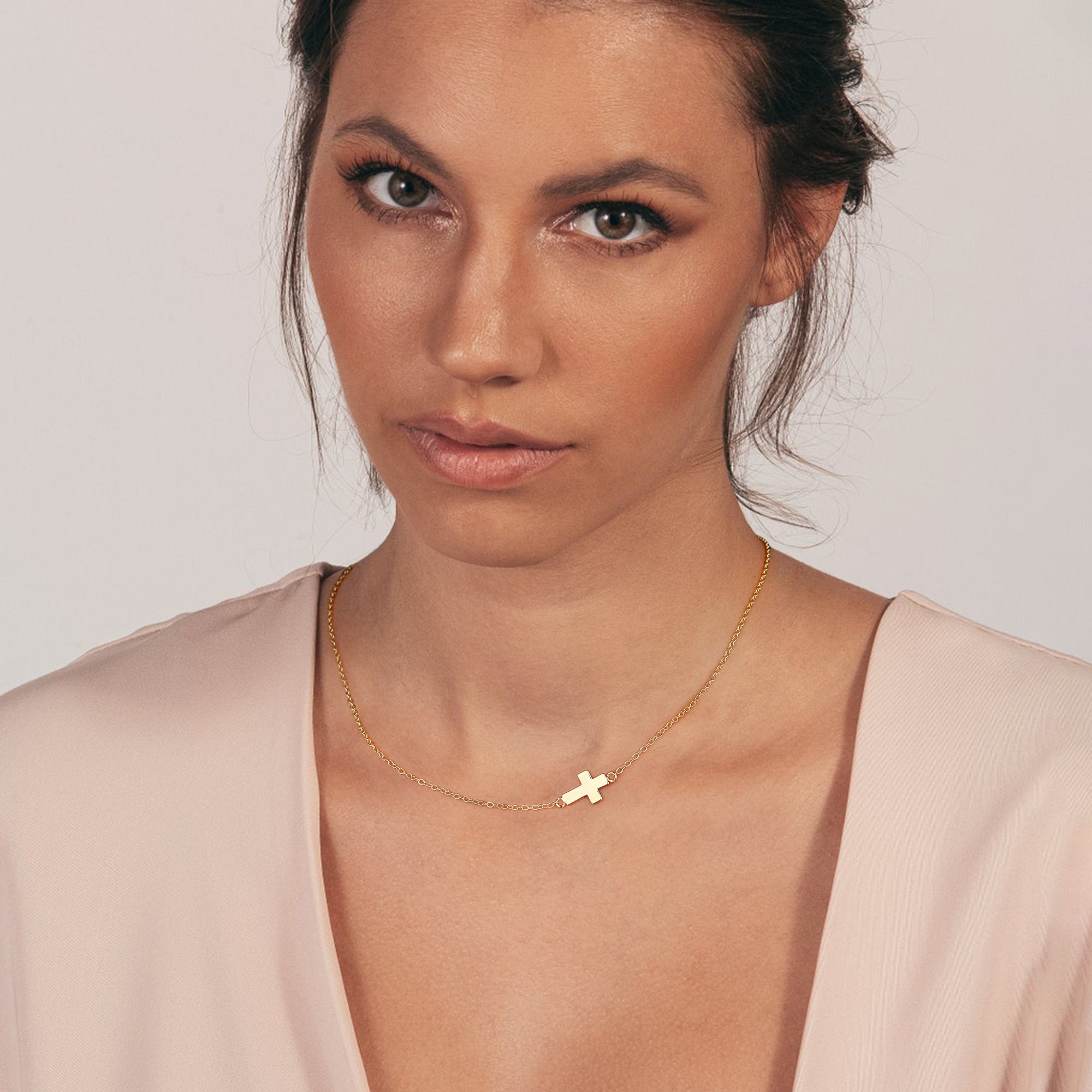 Gold Sideway Cross Choker Necklace for Women