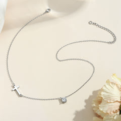 Gold Diamond & Sideway Cross Necklace for Women