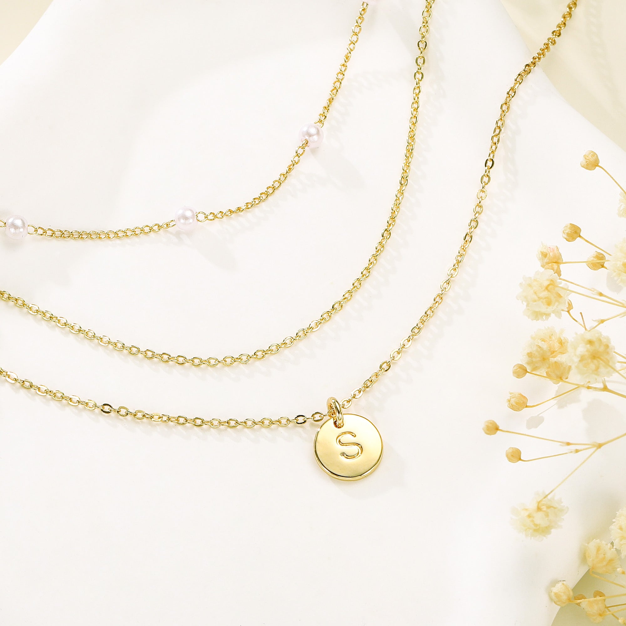 Gold Initial Choker Pearl Necklace