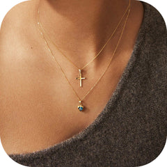 Gold Layered Cross & Evil Eye Necklace for Women
