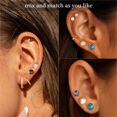 Turandoss 12Pairs Flat Back Stud Earrings Set for Women Girls, Heart CZ Pearl Hoop Huggie Cartilage Earring, Birthday Valentine's Day Gifts for Women