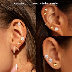 Turandoss 12Pairs Flat Back Stud Earrings Set for Women Girls, CZ Ball Hoop Huggie Cartilage Earring, Birthday Valentine's Day Gifts for Women Wife