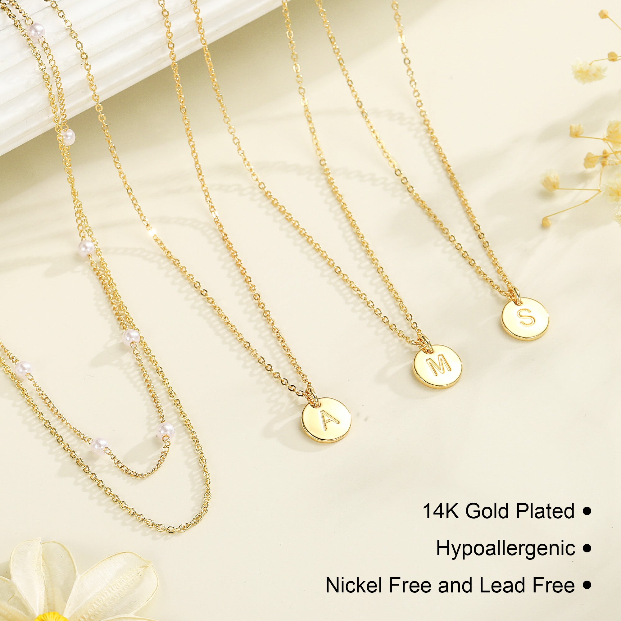 Gold Initial Choker Pearl Necklace
