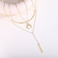 Turandoss Dainty Layered Choker Necklace, Handmade Plated Y Pendant Multilayer Bar Disc Necklace Adjustable Layering Choker for Women