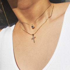 Gold Layered Cross & Diamond Necklace for Women