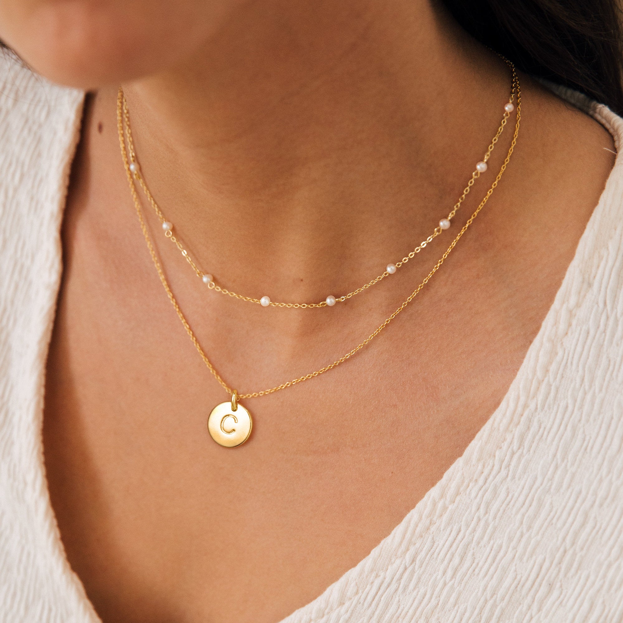 Gold Initial Choker Pearl Necklace